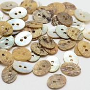 2-Hole Oval Mother of Pearl Buttons, Akoya Shell Button, Camel, 15x11x1mm, Hole: 1.5mm, about 720pcs/bag(SHEL-N033-14-15x11)