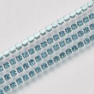 Electrophoresis Iron Rhinestone Strass Chains, Rhinestone Cup Chains, with Spool, Aquamarine, SS6.5, 2~2.1mm, about 10yards/roll(CHC-Q009-SS6.5-B05)