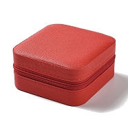 Square PU Leather Jewelry Zipper Storage Boxes, Travel Portable Jewelry Cases for Necklaces, Rings, Earrings and Pendants, Red, 9.6x9.6x5cm(CON-K002-04B)