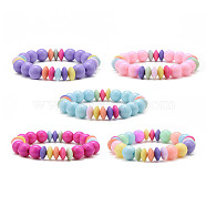Opaque Acrylic Round & Rondelle Beaded Stretch Bracelets, Childen Bracelets for Girls, Mixed Color, 3/8 inch(0.9~1cm), Inner Diameter: 1-3/4 inch(4.6cm)(BJEW-JB09099)