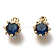 Brass Micro Pave Cubic Zirconia Charms, Flower, Golden, Prussian Blue, 9x6.5x4mm, Hole: 1.2mm(ZIRC-I051-03G-07)