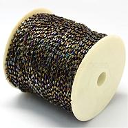 Plated Bugle Bead Cords, with Polyester Cords, with Random Color Spools and Nylon Cords, Round Hole, Dark Goldenrod, 1.5~3x1.5~2mm, about 100yards/roll(300 feet/roll)(OCOR-R041-K04)