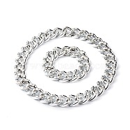 Handmade Curb Chain Bracelet & Necklace Set, with CCB Plastic Rhinestone Linking Rings, 
304 Stainless Steel Gate Rings, Silver, 8-5/8 inch(22~50cm), 2pcs/set(SJEW-JS01202)