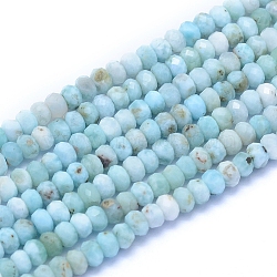 Natural Larimar Beads Strands, Faceted, Rondelle, 3.7~4x2~2.5mm, Hole: 0.6mm, about 142pcs/strand, 15.94 inch(40.5cm)(G-I279-D01-02)