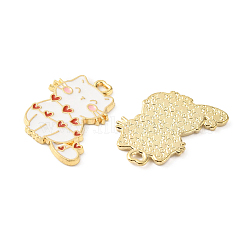 Alloy Enamel Pendants, Cat Charms, Light Gold, White, 20x19x1mm, Hole: 1.5x2.5mm(ENAM-CJC0006-70B)