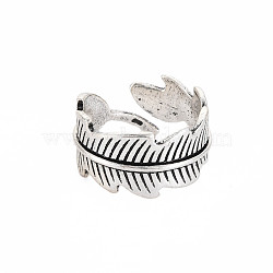 Leaf Wrap Alloy Open Cuff Ring for Women, Cadmium Free & Lead Free, Antique Silver, US Size 7(17.3mm)(RJEW-N029-102)