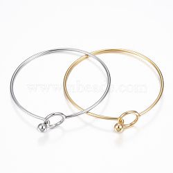 304 Stainless Steel Bangle, End with Immovable Round Beads, Mixed Color, 2-3/8 inch(6~6.5cm)(BJEW-H530-01)