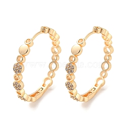 Brass with Cubic Zirconia Hoop Earrings, Flat Round, Light Gold, 33.5x5mm(EJEW-G363-14KCG)