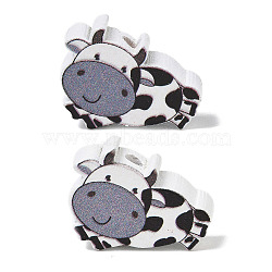 Printed Schima Wood Beads, Cow, Spray Paint, Gray, 15x21x5.5mm, Hole: 2mm(WD-CBA91F0-13)