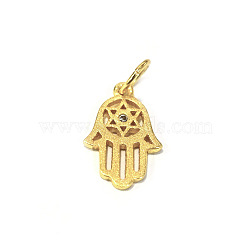 Brass Charms, for Jewish, Hamsa Hand/Hand of Fatima/Hand of Miriam with Star of David, Cadmium Free & Nickel Free & Lead Free, Golden, 13x9x1mm, Hole: 3mm(KK-G259-02-NR)