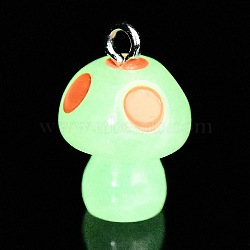 Spray Painted Luminous Resin Pendants, Mushroom Charm, with Glitter Powder and Platinum Tone Iron Loops, Orange Red, 21.5x13.5mm, Hole: 2.5mm(RESI-A017-05D)