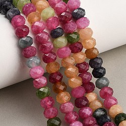 Faceted Dyed Natural White Jade Beads Strands, Rondelle, Mixed Color, 8x5.5~6mm, Hole: 1mm, about 64~66pcs/strand, 14.76~15.16''(37.5~38.5cm)(GG-CBAE966-01A-F)