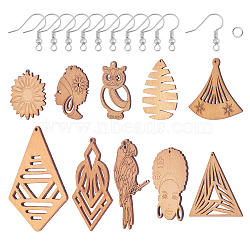 DIY Dangle Earring Making Kits, include Wooden Big Pendants, 304 Stainless Steel Earring Hooks & Jump Rings, Stainless Steel Color, Pendants: 40pcs/set(DIY-FH0001-35)