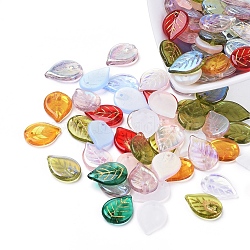 Czech Glass Beads, Electroplated/Gold Inlay Color, Leaf, Mixed Color, 18.5x13.5x3.5mm, Hole: 1mm, about 117~123pcs/bag(GLAA-G070-16)