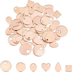 Unicraftale PVD Vacuum Plating 304 Stainless Steel Pendants, Blank Stamping Tag, Flat Round & Heart & Square & Oval & Teardrop, Rose Gold, 60pcs/box(STAS-UN0006-96)