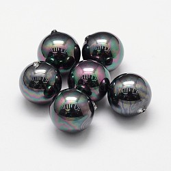 Shell Pearl Beads, Grade A, Round, Half Drilled, Black, 8mm, Hole: 1mm(X-BSHE-L031-02-8mm)