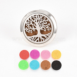 Alloy Car Diffuser Locket Clips, with 304 Stainless Steel Findings and Random Single Color Non-Woven Fabric Cabochons Inside, Magnetic, Flat Round with Tree of Life, Random Single Color, 36.5x30.5mm(AJEW-Q224-12)
