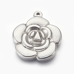 Tarnish Resistant 304 Stainless Steel Pendants, Flower, Stainless Steel Color, 29.5x25.5x3.5mm, Hole: 1.6mm(STAS-L212-032C)