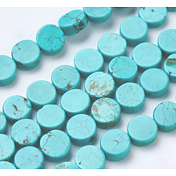 Natural Magnesite Beads Strands, Dyed, Flat Round, Cyan, 8x3mm, Hole: 1mm, about 22pcs/strand, 6.88 inch(TURQ-K003-09B)