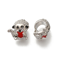 Rack Plating Alloy Enamel European Beads, Large Hole Beads, Monkey, Platinum, 9.5x9.5x7.5mm, Hole: 4.5mm(PALLOY-P307-13P)