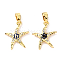 Real 18K Gold Plated Brass Micro Pave Cubic Zirconia Pendants, Starfish Charms, Colorful, 17.5x14x2mm, Hole: 4.5x3mm(KK-L209-040G-01)