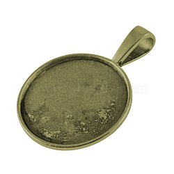 Tibetan Style Alloy Pendant Cabochon Settings, Plain Edge Bezel Cups, DIY Findings for Jewelry Making, Flat Round, Lead Free & Nickel Free, Antique Bronze, Tray: 25mm, 38x27x2mm, Hole: 5x9mm(X-TIBEP-20474-AB-FF)