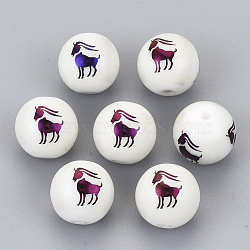 Electroplate Glass Beads, Round with Constellations Pattern, Purple Plated, Capricorn, 10mm, Hole: 1.2mm(EGLA-S178-11A-07)