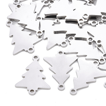 201 Stainless Steel Links connectors, Laser Cut Links, Tree, Stainless Steel Color, 17.5x13x1mm, Hole: 1.4mm