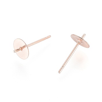 304 Stainless Steel Stud Earring Findings, For Half Drilled Beads, Rose Gold, 13.5x6mm, Pin: 0.8mm