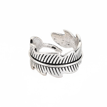 Leaf Wrap Alloy Open Cuff Ring for Women, Cadmium Free & Lead Free, Antique Silver, US Size 7(17.3mm)