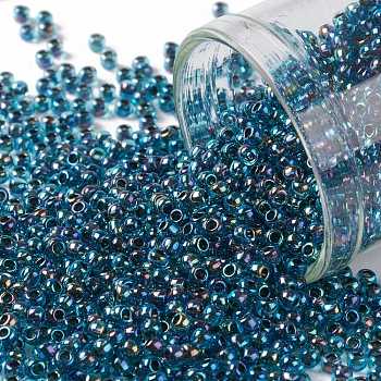 TOHO Round Seed Beads, Japanese Seed Beads, (540) Inside Color AB Crystal/Green Blue Lined, 11/0, 2.2mm, Hole: 0.8mm, about 1110pcs/10g