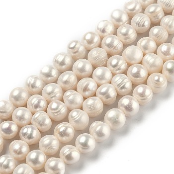 Natural Cultured Freshwater Pearl Beads Strands, Potato, Bisque, 8~12mm, Hole: 0.7mm, about 39pcs/strand, 14.45 inch(36.7cm)
