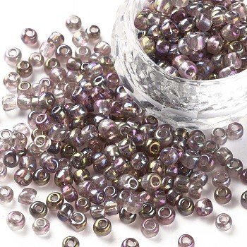 6/0 Round Glass Seed Beads, Transparent Colours Rainbow, Round Hole, Misty Rose, 6/0, 4mm, Hole: 1.5mm, about 500pcs/50g, 50g/bag, 18bags/2pounds
