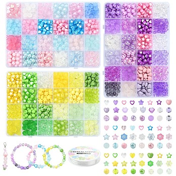 DIY Mixed Shapes Acrylic Beads Bracelets Making Kits, Mixed Color, 7~10.5x8~11x4~7mm, Hole: 1.8~2mm