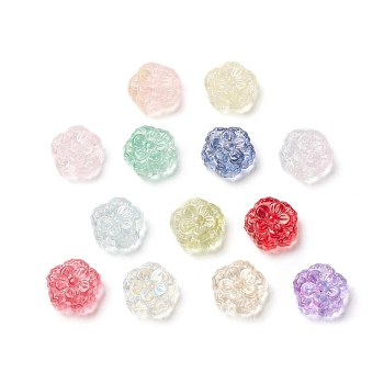 Spray Painted Transparent Glass Beads, Flower, Mixed Color, 15x15x7mm, Hole: 1.4mm