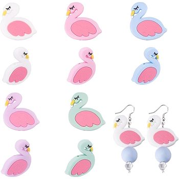 10Pcs 5 Colors Food Grade Eco-Friendly Silicone Beads, Chewing Beads For Teethers, DIY Nursing Necklaces Making, Flamingo, Mixed Color, 30x30x7mm, Hole: 2.5mm, 2pcs/color