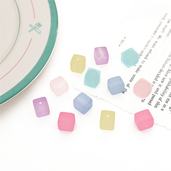 Rubberized Style Transparent Acrylic Beads, Cube, Mixed Color, 10.4x13x12.9mm, Hole: 2.1mm