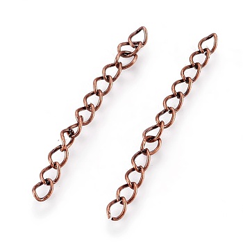 Iron Ends with Twist Chains, Cadmium Free & Lead Free, Red Copper, 50x3.5mm, Links: 5.5x3.5x0.5mm