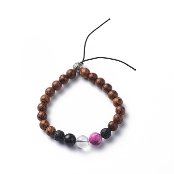 Wood Beads Stretch Bracelets Making, with Mixed Gemstone Beads, Lava Rock and Alloy Findings, 7-5/8 inch(19.5cm)