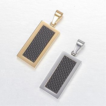 304 Stainless Steel Pendants, with Fiber, Rectangle, Mixed Color, 34x15x3mm, Hole: 4x9mm
