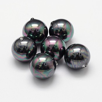 Shell Pearl Beads, Grade A, Round, Half Drilled, Black, 8mm, Hole: 1mm