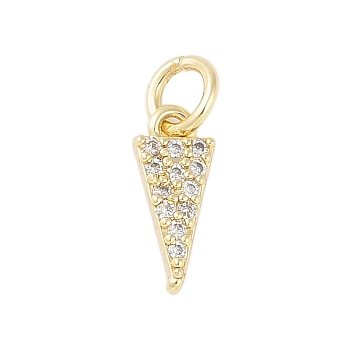 Rack Plating Brass Micro Pave Clear Cubic Zirconia Charms, Long-Lasting Plated, Lead Free & Cadmium Free, Triangle, with Jump Ring, Real 18K Gold Plated, 11.5x4.5x2.5mm, Hole: 3mm