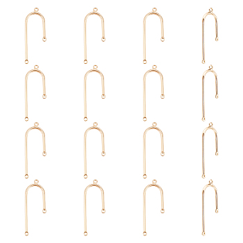 BENECREAT Brass Chandelier Component Links, Arch, Real 14K Gold Plated, 38x12.5x1.5mm, Hole: 1.5mm, 16pcs/box