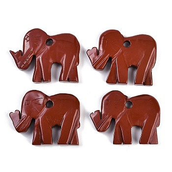 Natural Red Jasper Carved Pendants, Elephant Charms, 31~41x42~51x8~8.5mm, Hole: 3~5mm