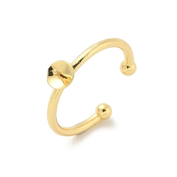 Brass Open Cuff Ring Settings, for Half-drilled Beads, Golden, 2~3mm, Adjustable, Pin: 1mm