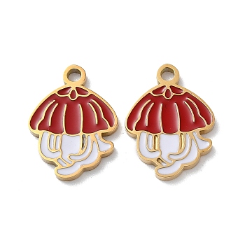 Ion Plating(IP) 304 Stainless Steel Pendants, with Enamel, Jellyfish Charm, Golden, 16.5x12x1.5mm, Hole: 1.8mm