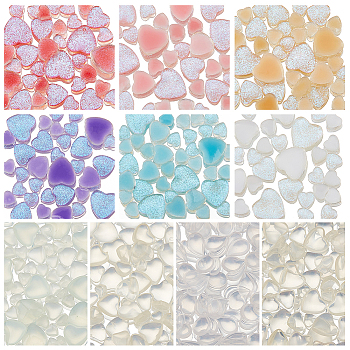 10 Style Light Sensation Resin Cabochons, Nail Art Decoration Accessories, Heart, Mixed Color, 3.5~7.5x4~7.5x1.5~3mm