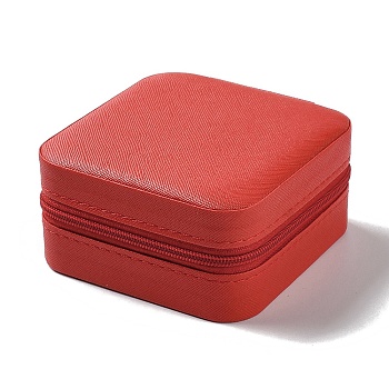 Square PU Leather Jewelry Zipper Storage Boxes, Travel Portable Jewelry Cases for Necklaces, Rings, Earrings and Pendants, Red, 9.6x9.6x5cm
