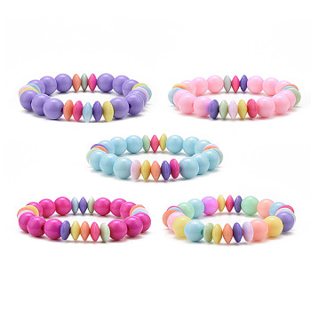Opaque Acrylic Round & Rondelle Beaded Stretch Bracelets, Childen Bracelets for Girls, Mixed Color, 3/8 inch(0.9~1cm), Inner Diameter: 1-3/4 inch(4.6cm)