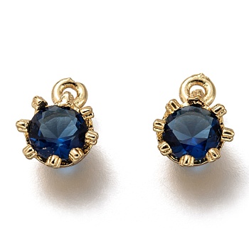 Brass Micro Pave Cubic Zirconia Charms, Flower, Golden, Prussian Blue, 9x6.5x4mm, Hole: 1.2mm